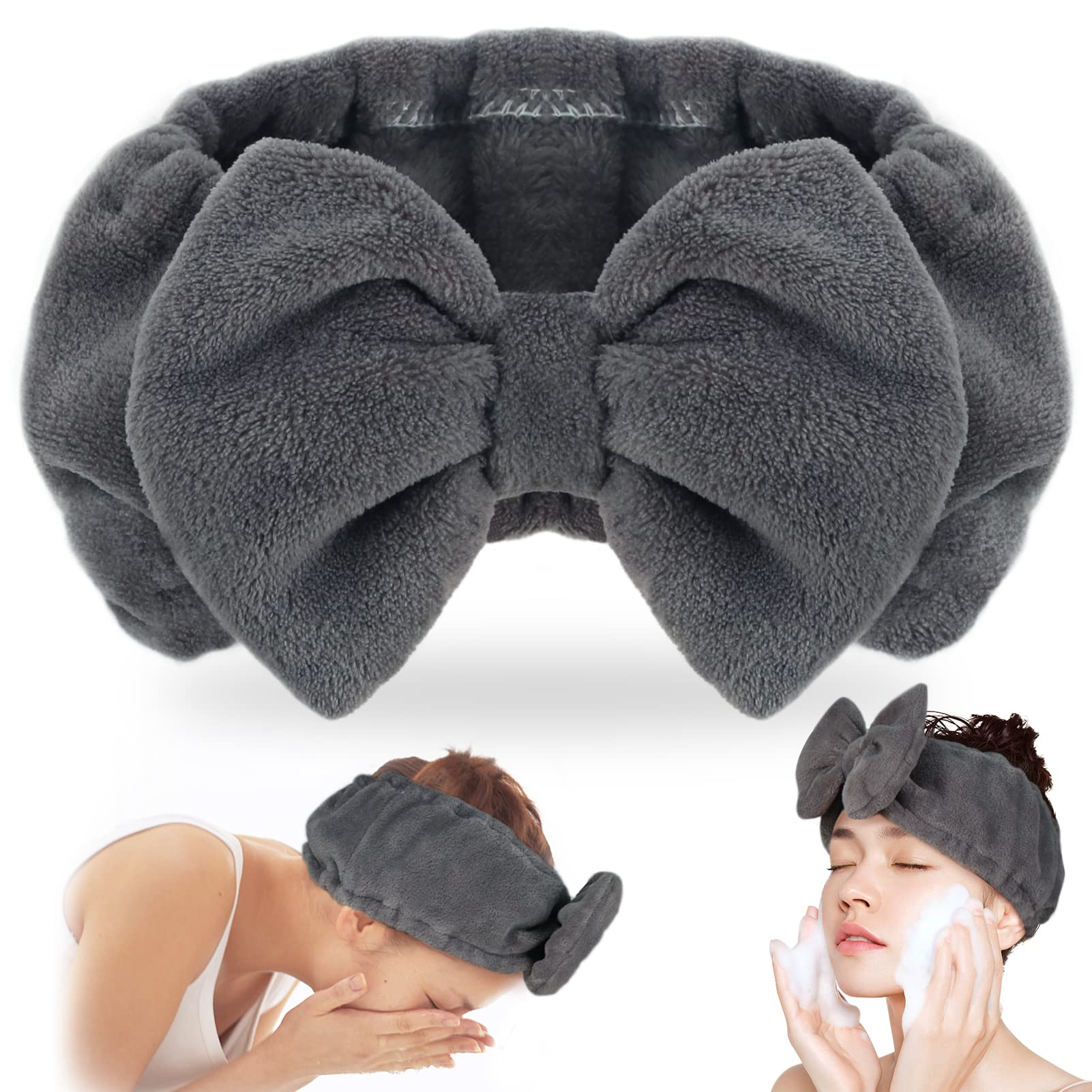 Shintop makeup headband in soft Carol fleece grey keeps hair off during cleansing