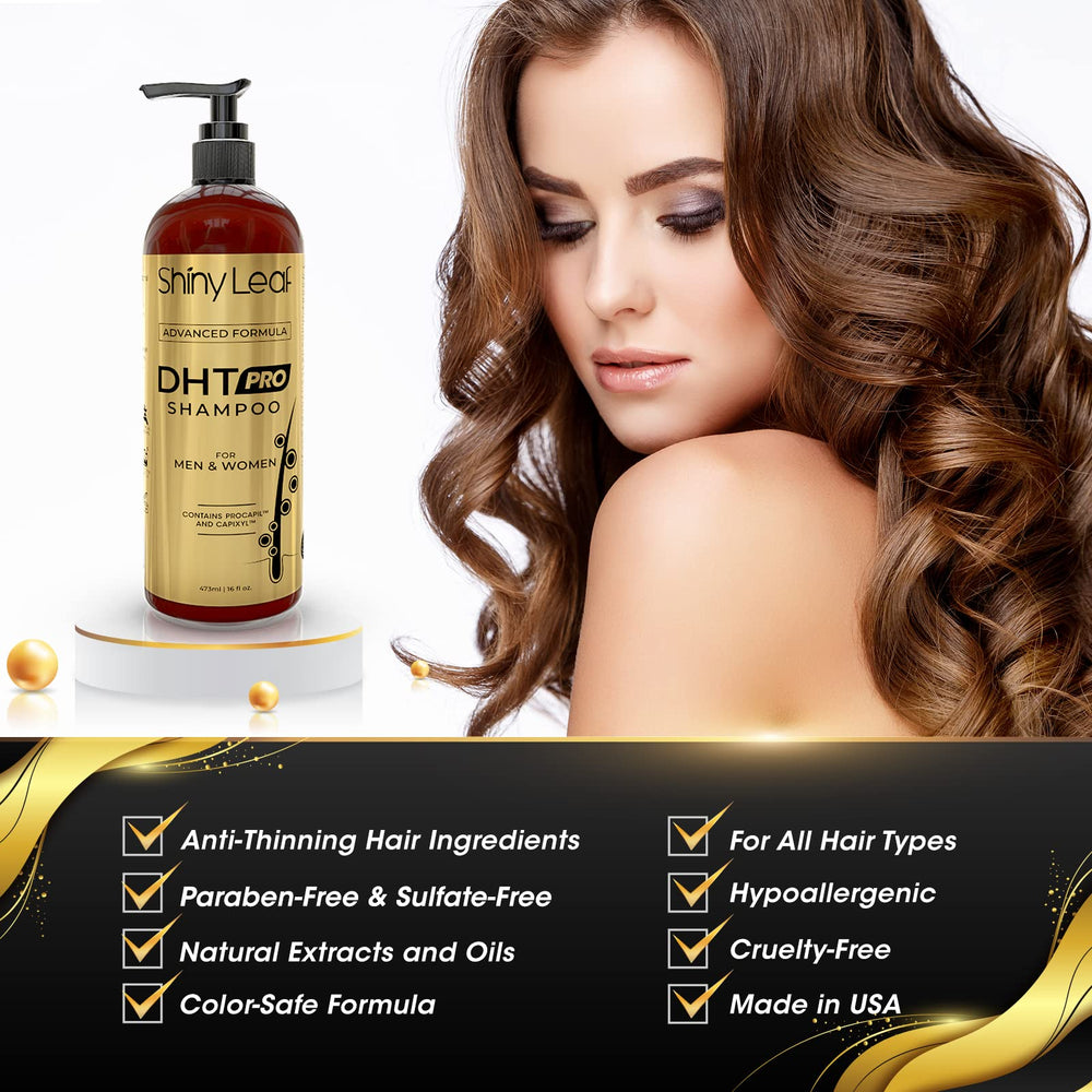 Shiny Leaf DHT Pro Shampoo demonstrates creamy lather for gentle, moisturizing wash.
