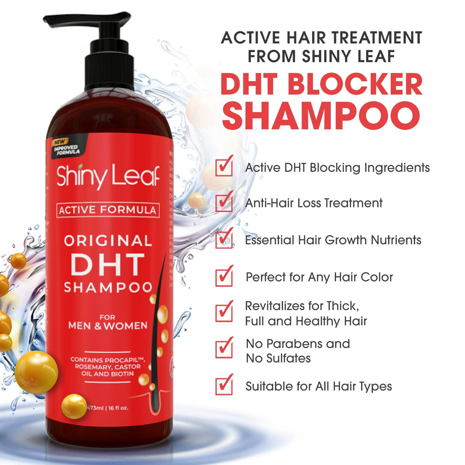 Shiny Leaf rosemary leaf oil image highlights natural DHT-blocking support.