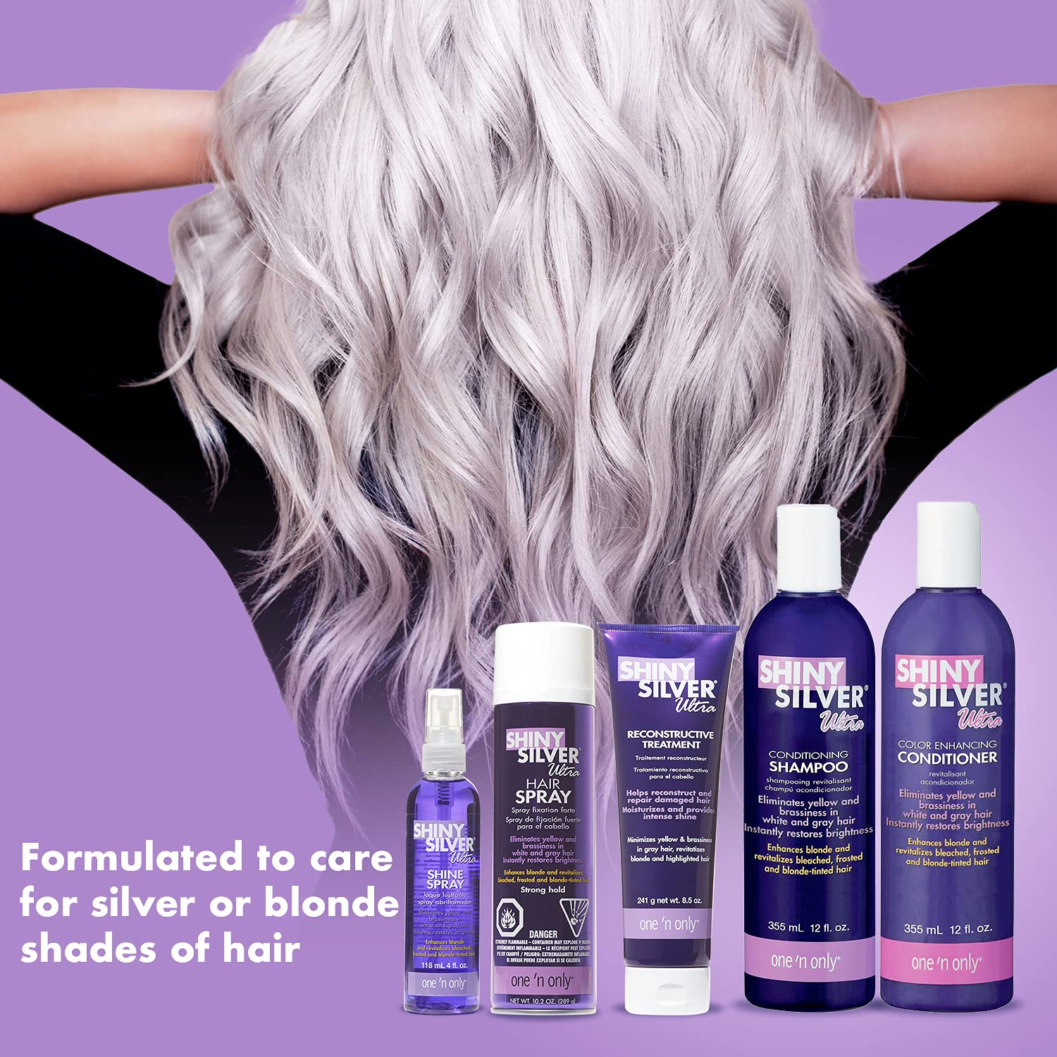 Shiny Silver Shampoo pairs with Ultra Conditioner for added hydration
