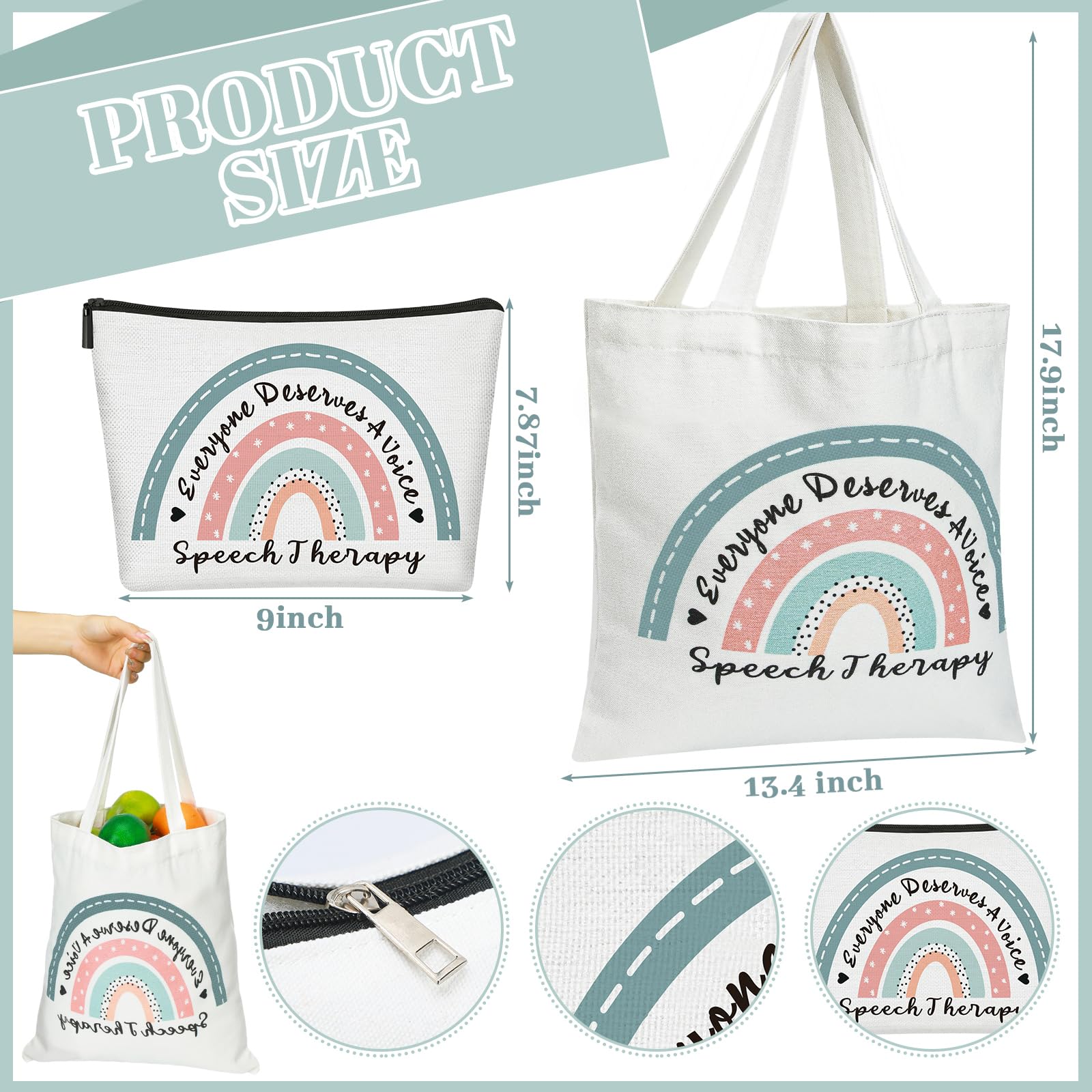 Shinylin rainbow pattern tote close-up emphasizes durable canvas and vivid design.