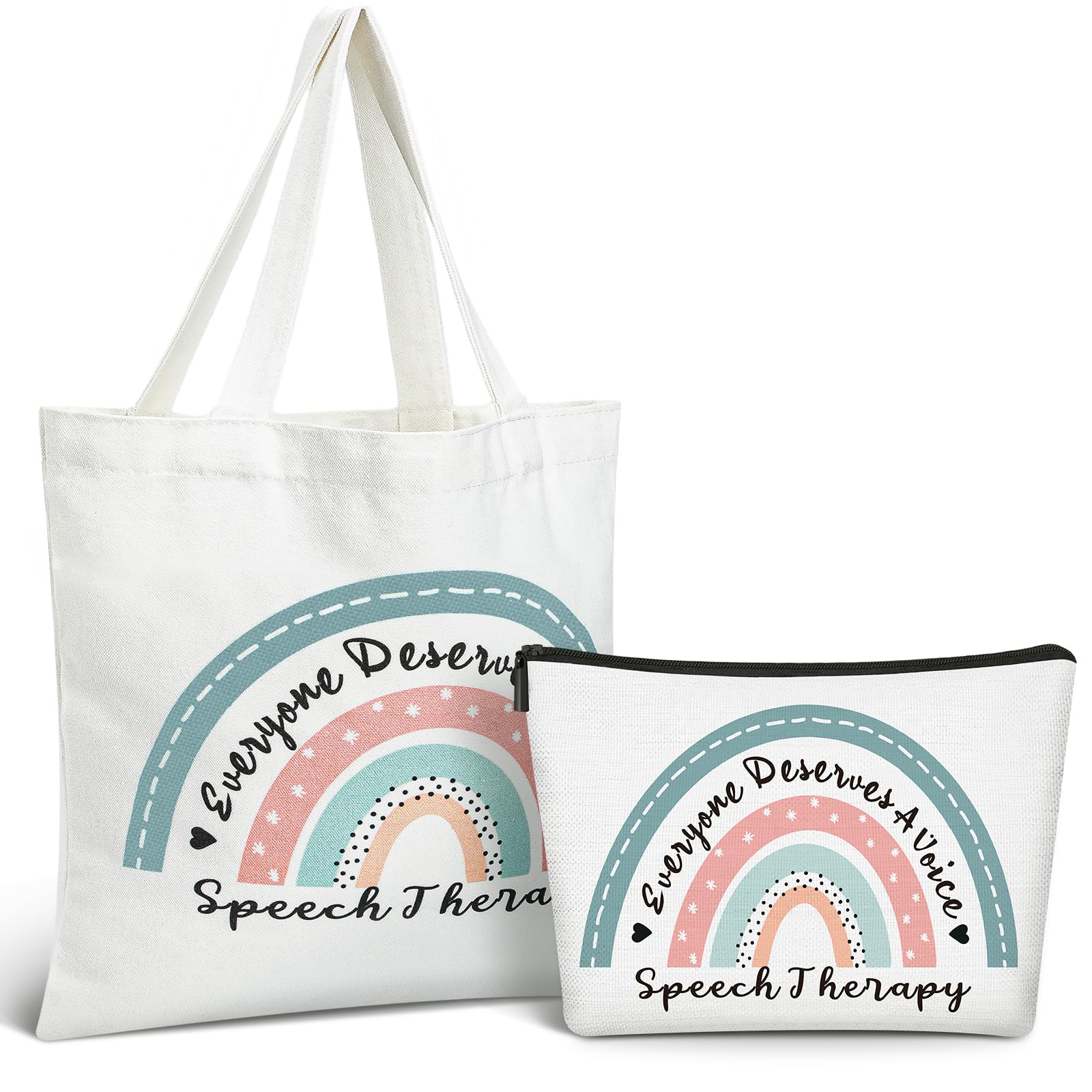 Shinylin rainbow speech-therapy tote bag product image highlights spacious main compartment for daily essentials.