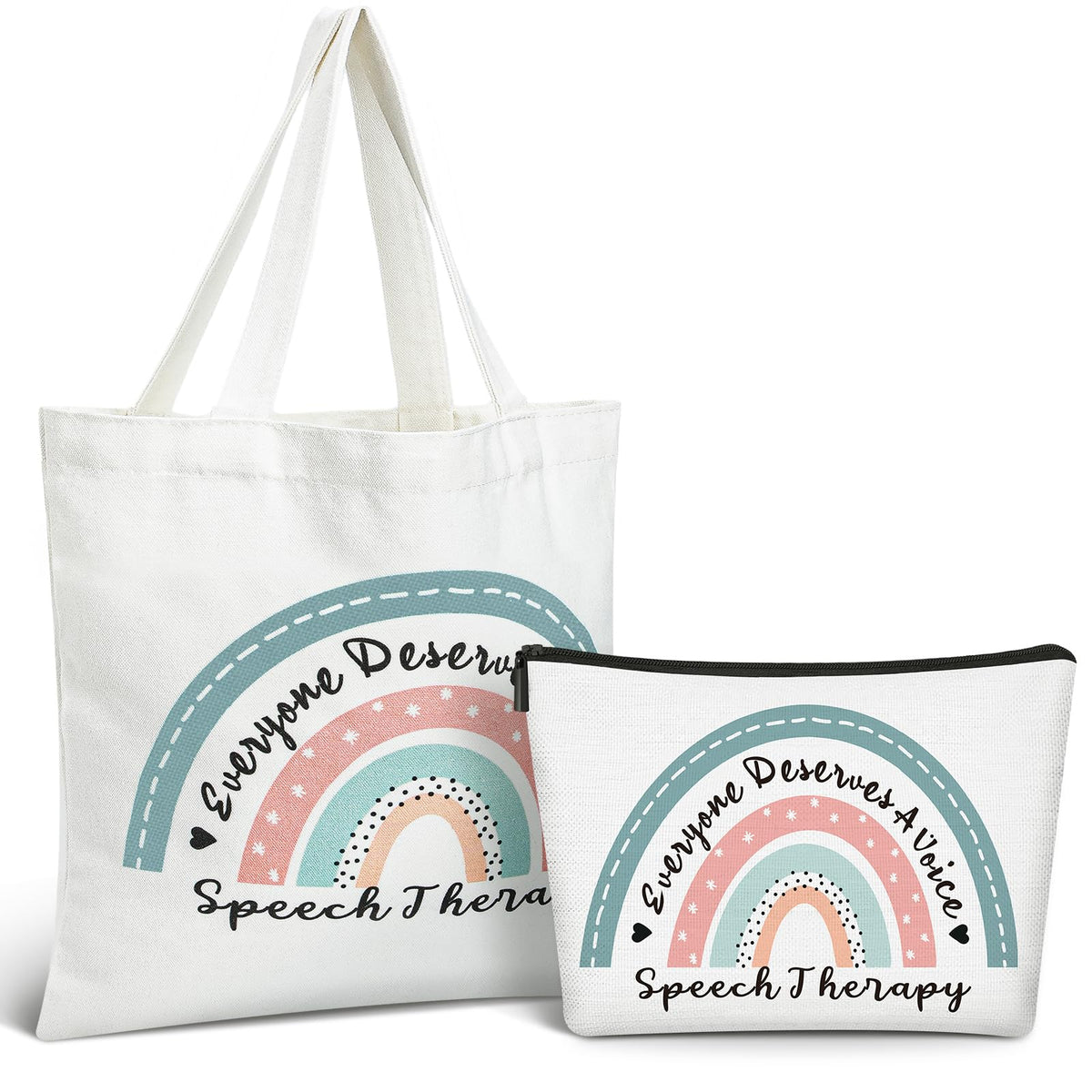 Shinylin rainbow speech-therapy tote bag product image highlights spacious main compartment for daily essentials.