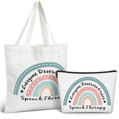 Shinylin rainbow speech-therapy tote bag product image highlights spacious main compartment for daily essentials.