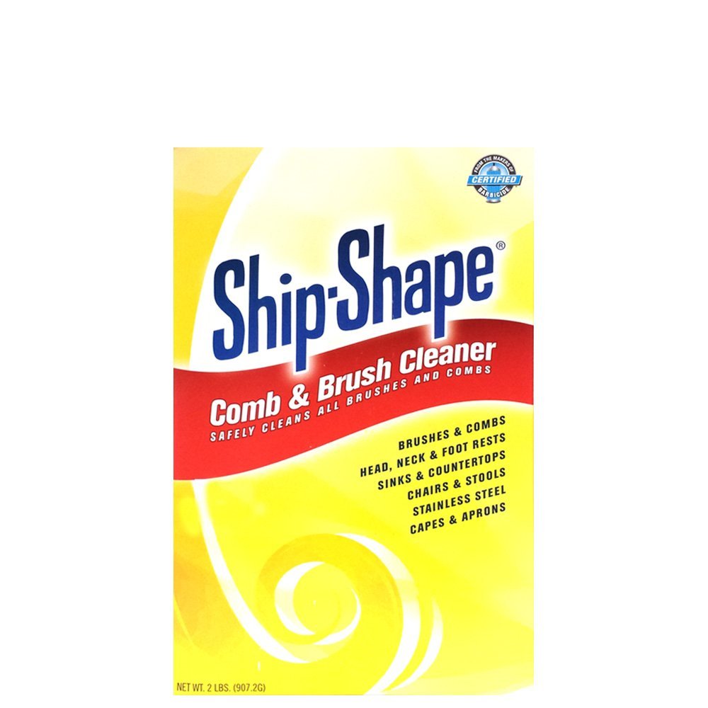 Ship-Shape Comb and Brush Cleaner bottle for quick cleaning of brushes and combs.