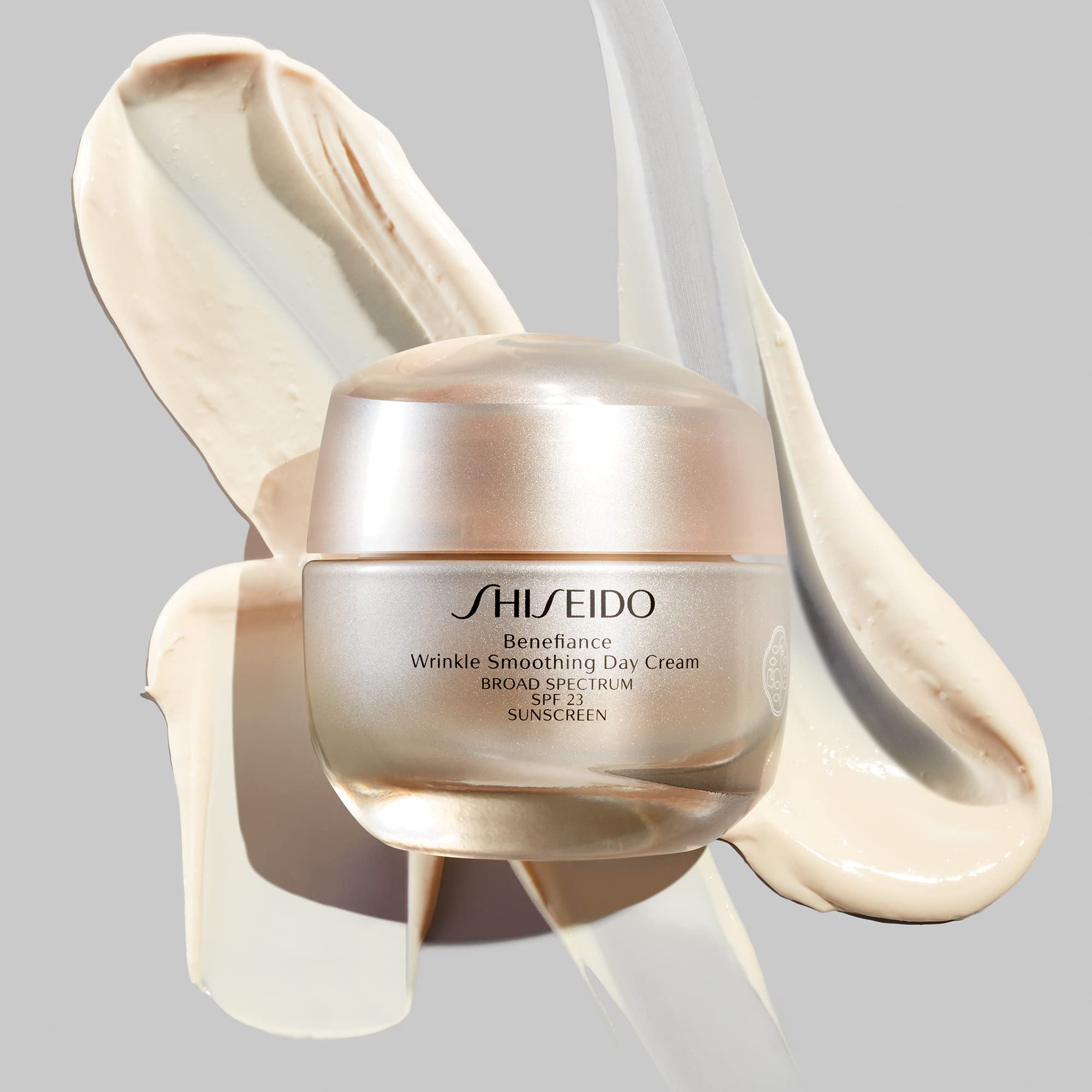Shiseido Benefiance day cream in hand communicates creamy texture for morning routine