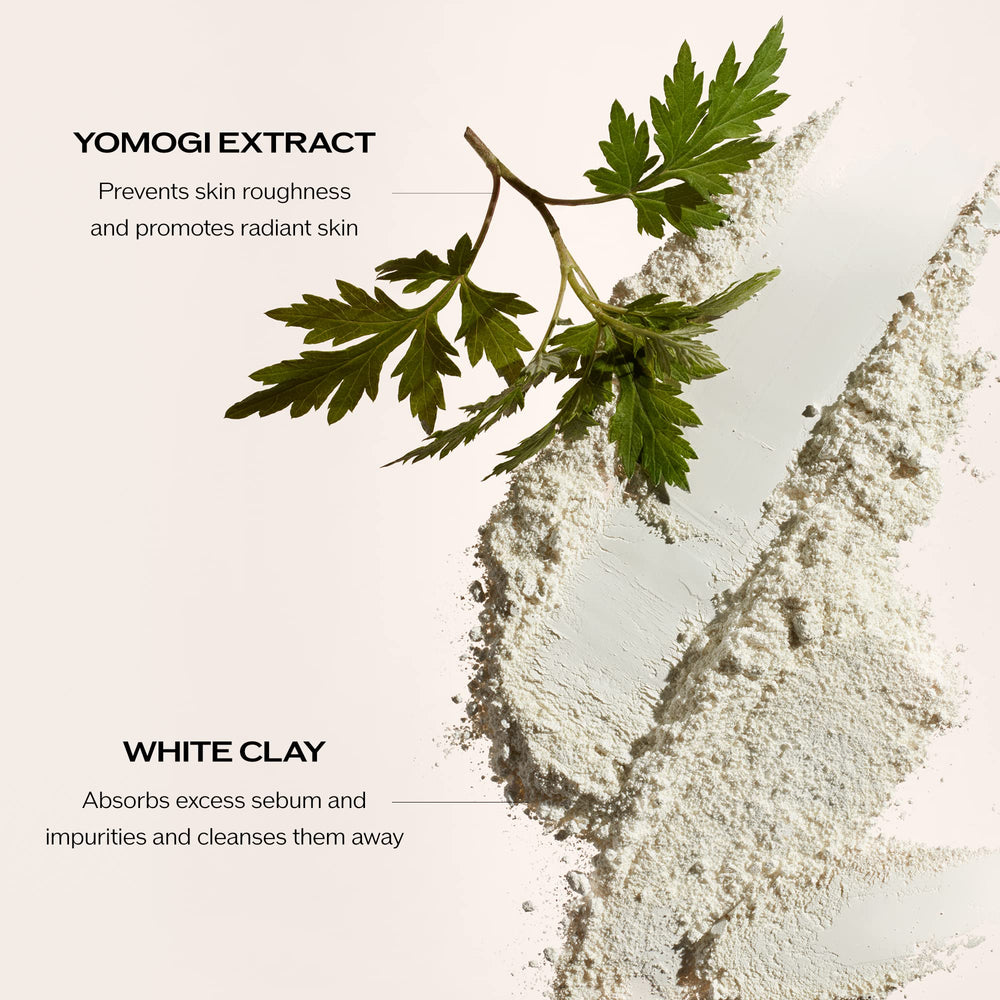 Shiseido Clarifying Cleansing Foam white clay highlights oil absorption for a refreshed complexion.