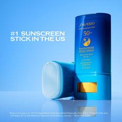 Shiseido Clear Sunscreen Stick under-makeup application shows seamless, invisible coverage