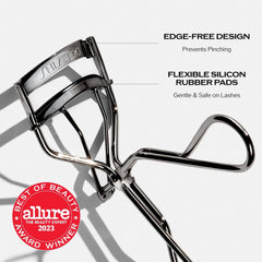 Shiseido eyelash-curler closeup pads show soft silicone cushions for lash safety