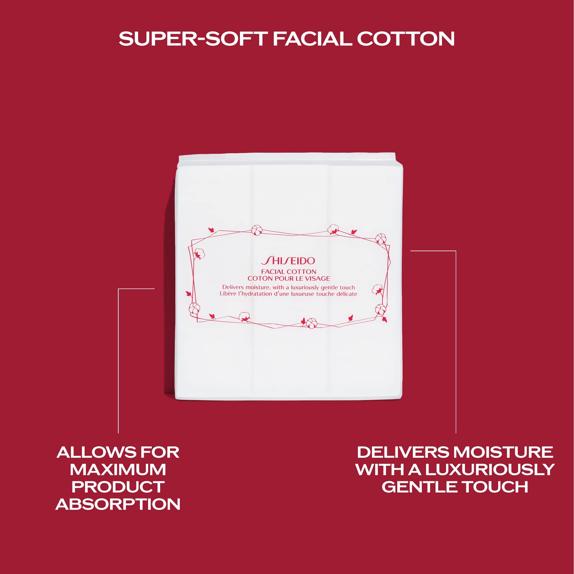 Shiseido facial cotton pads makeup removal demonstration close-up for gentle cleansing.