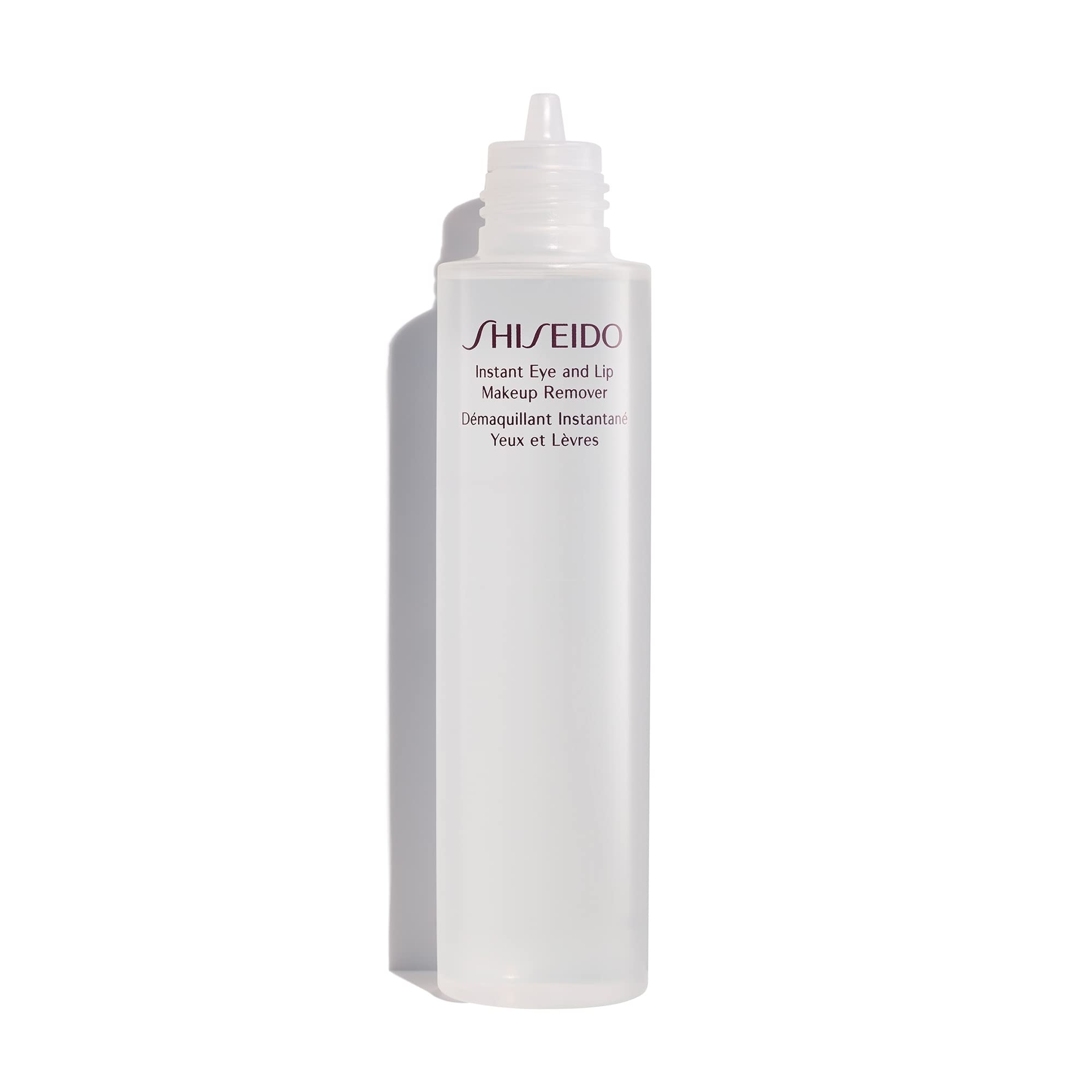 Shiseido Instant Eye & Lip Makeup Remover on cotton pad for quick, residue-free cleansing