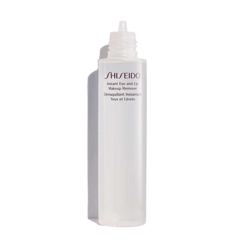 Shiseido Instant Eye & Lip Makeup Remover on cotton pad for quick, residue-free cleansing