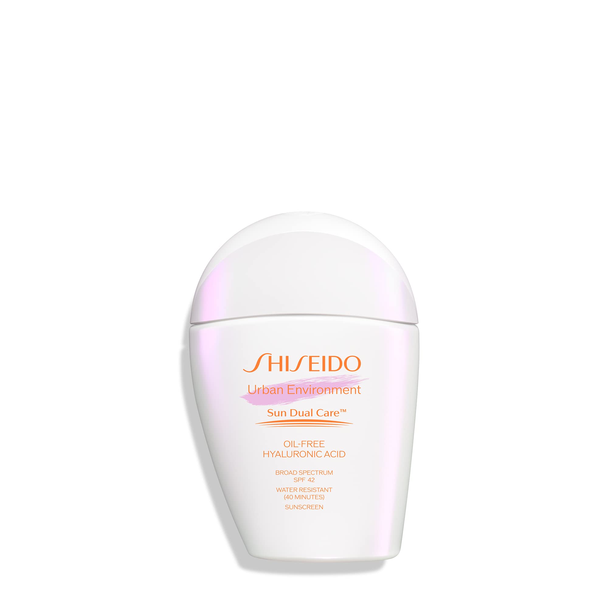 Shiseido Urban Environment sunscreen bottle front showing oil-free protection for daily use.