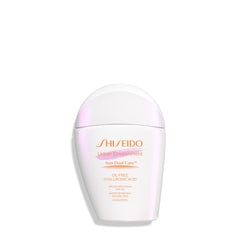 Shiseido Urban Environment sunscreen bottle front showing oil-free protection for daily use.