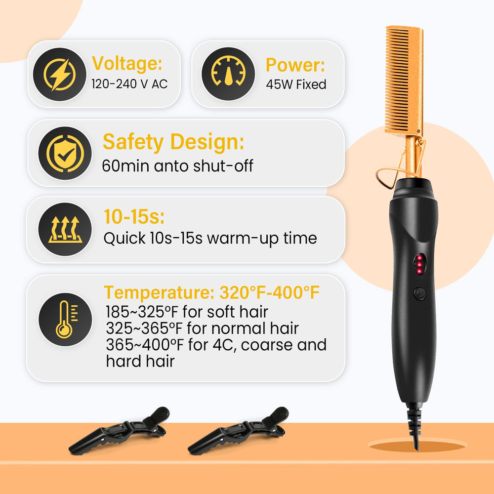Shiyalan hot comb set shows adjustable temperature range for different hair textures