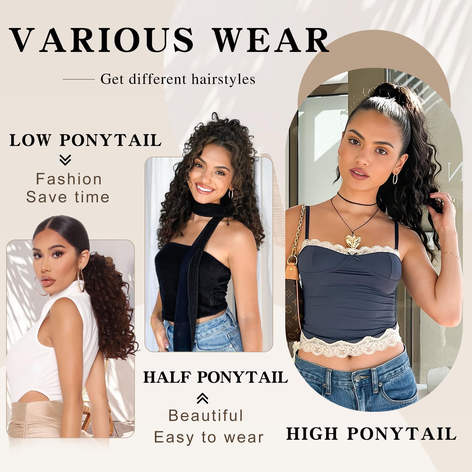 SHNMIN Ponytail Extension clip-in attachment shows secure, all-day hold