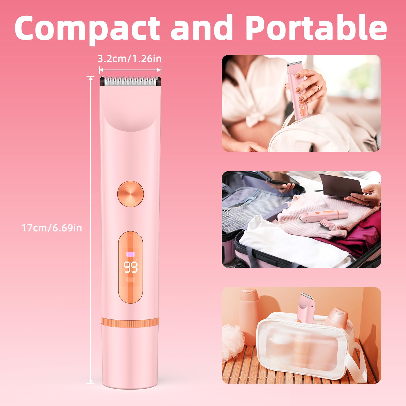 SHOBES bikini trimmer 2-in-1 pink compact design for travel and storage.