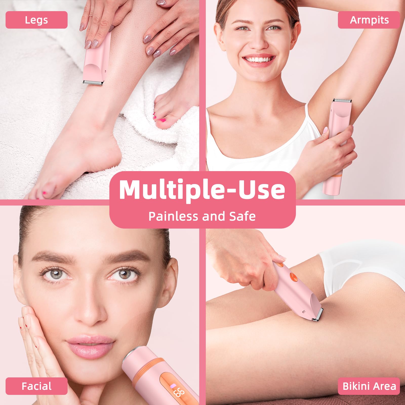 SHOBES bikini trimmer 2-in-1 pink Type-C rechargeable with long cordless runtime.