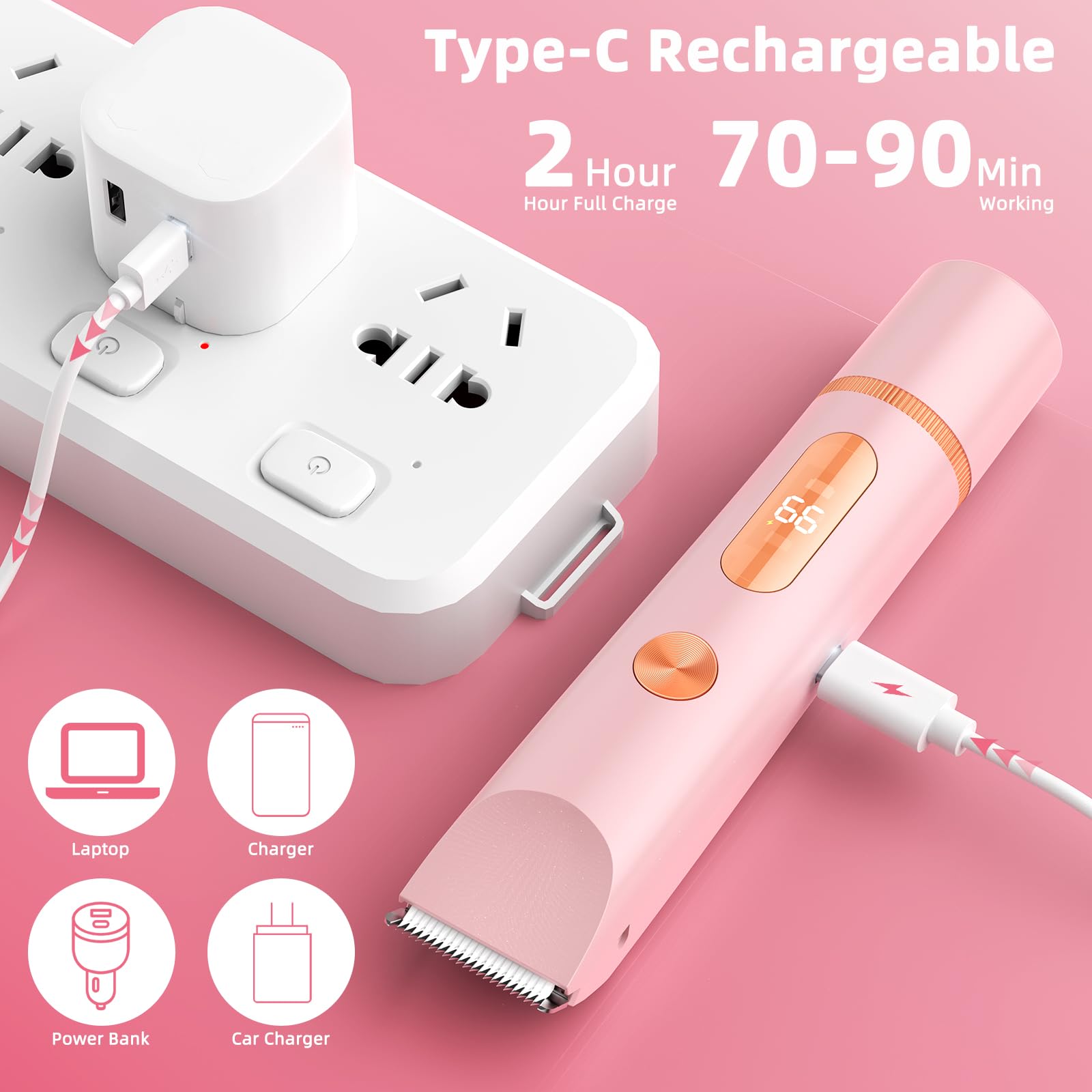SHOBES bikini trimmer 2-in-1 pink shower use with IPX7 waterproof design.