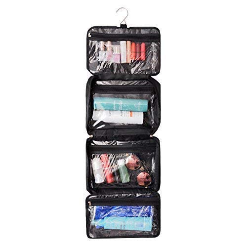 Shonpy hanging toiletry bag in black with compact travel-ready design for easy packing.
