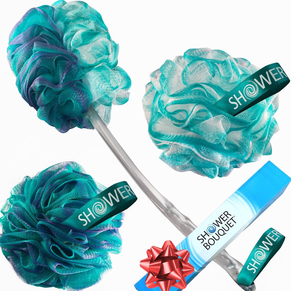 Shower Bouquet double-sided back scrubber for thorough cleansing and smoother skin.