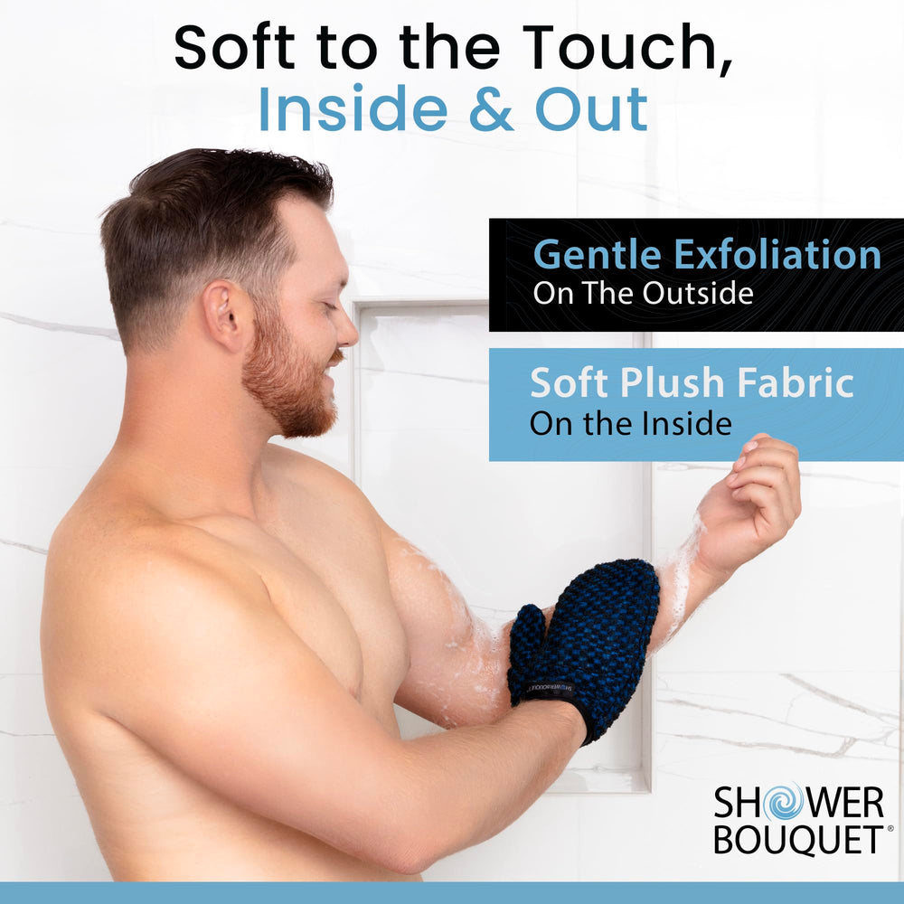 Shower Bouquet mitt inside plush fabric for comfortable, soothing cleansing.