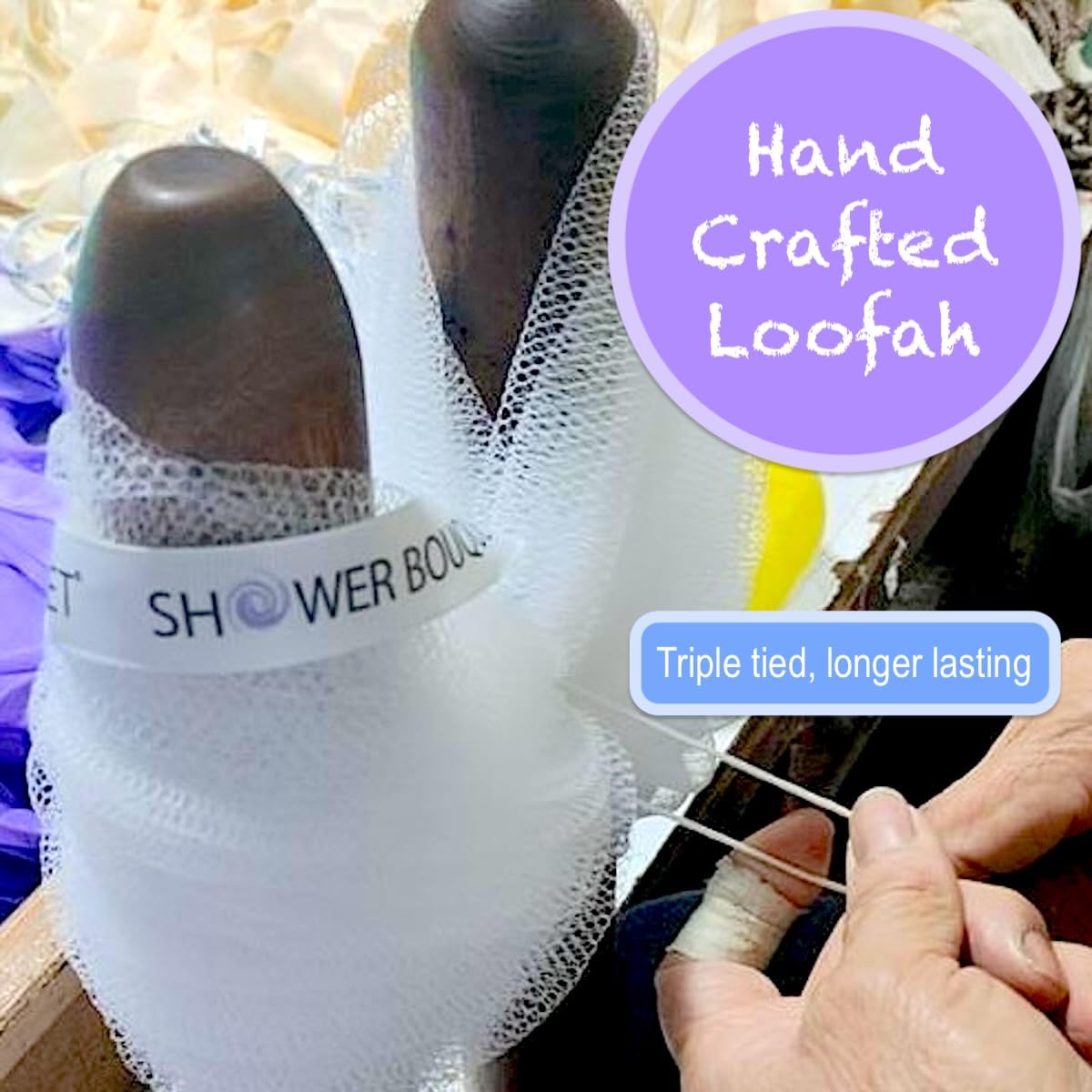 Shower Bouquet extra-large loofa 75g creates rich lather with any body wash
