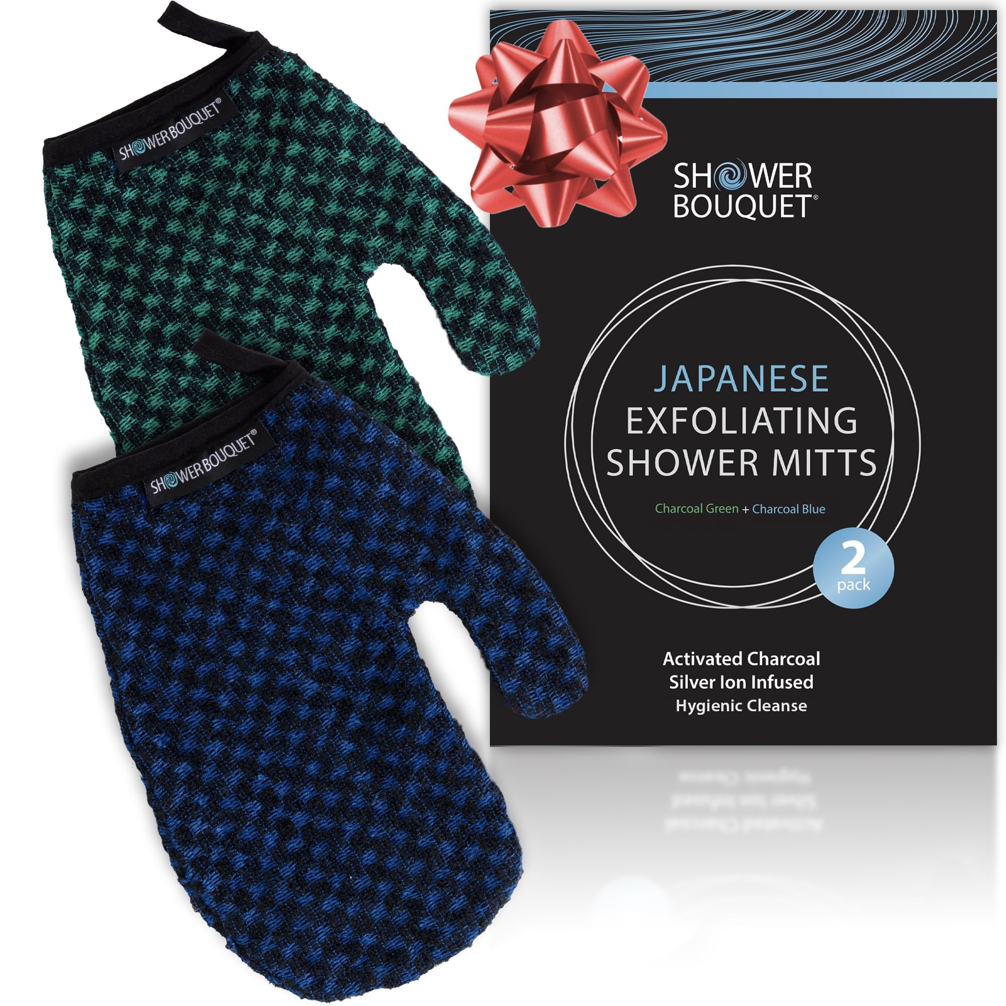 Shower Bouquet Japanese Exfoliating Mitt charcoal blue for deep cleansing and radiant skin.