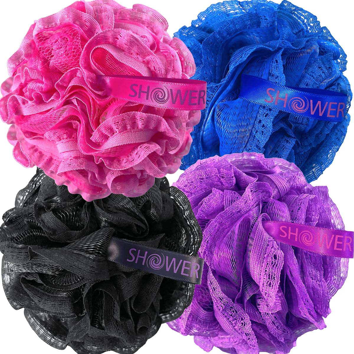 Shower Bouquet lacey mesh bath sponges hangable ribbon aid quick dry after use