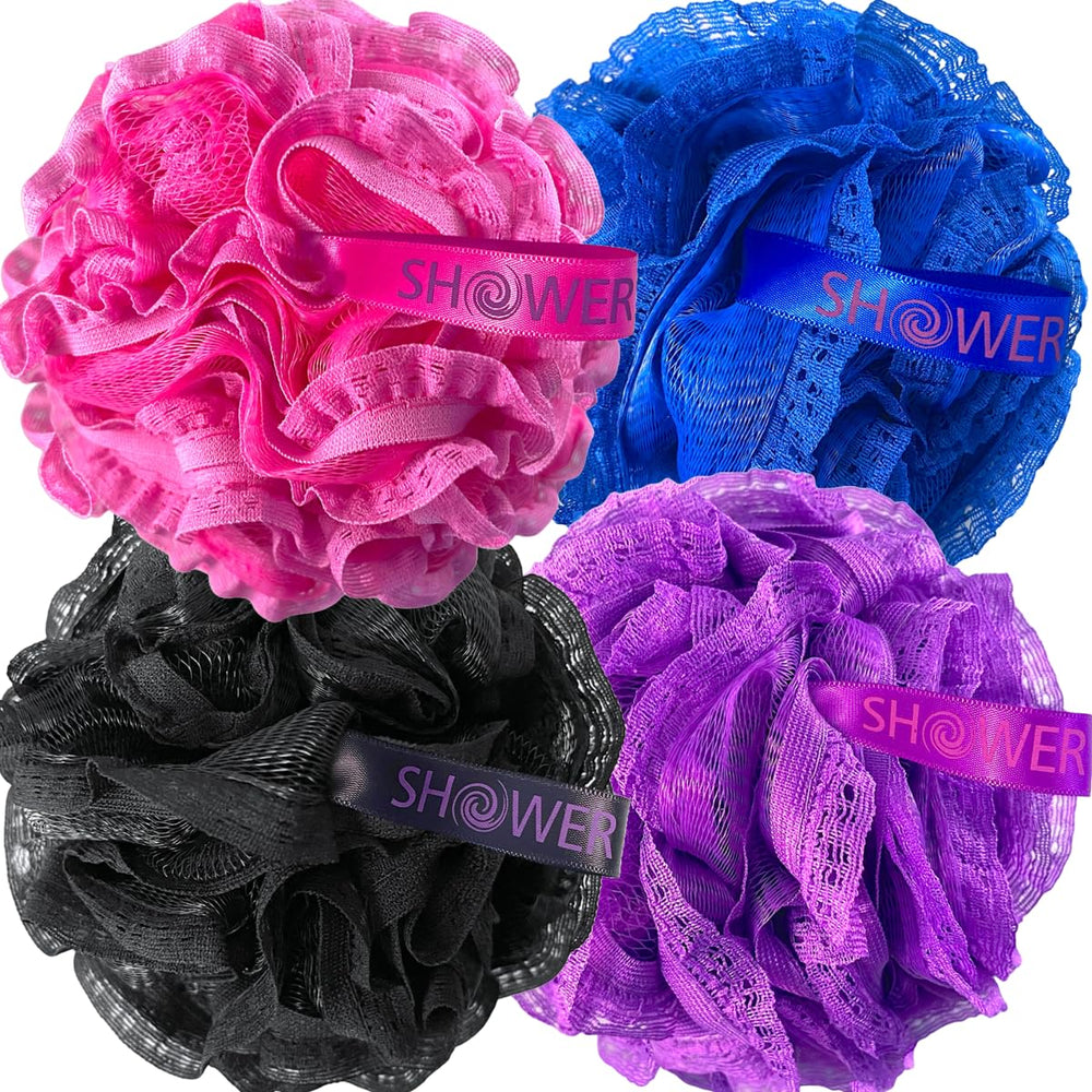 Shower Bouquet lacey mesh bath sponges hangable ribbon aid quick dry after use