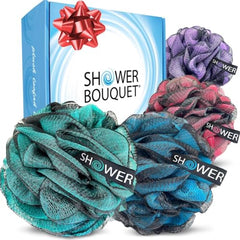 Shower Bouquet loofah-charcoal-xl-4pack offers four plush loofahs for exfoliation and family gifting.