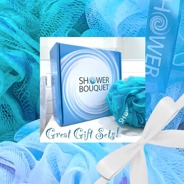 Shower Bouquet plush bath puff set enhances suds with body wash