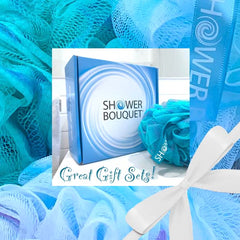 Shower Bouquet plush bath puff set enhances suds with body wash