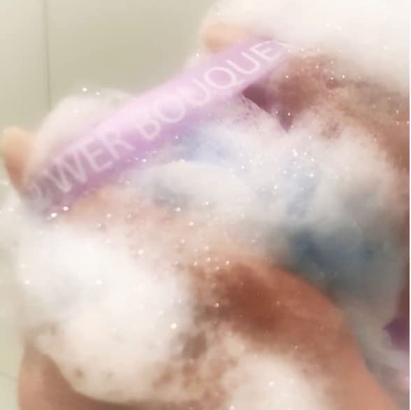 Shower Bouquet blue-lavender loofah color option for spa-like routine