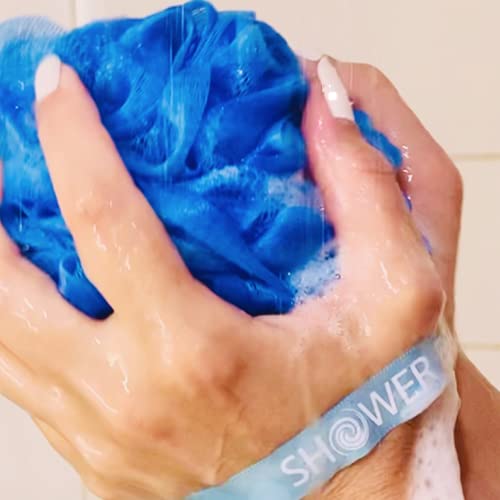 Shower Bouquet turquoise-blue-lufa-ball four-color set for refreshing body exfoliation.