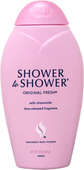 Shower To Shower Original Fresh 8 Oz 3 Pack powder-dispense for quick, even application and dryness.