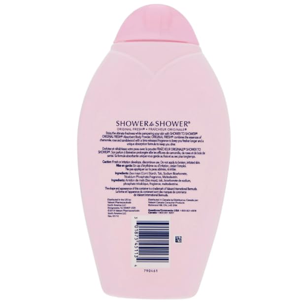 Shower To Shower Original Fresh powder dispersion on skin shows cooling, comfortable feel after use.