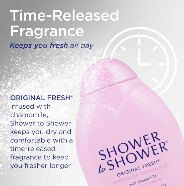 Shower To Shower packaging two bottles closeup highlights value-packed convenience for busy mornings.
