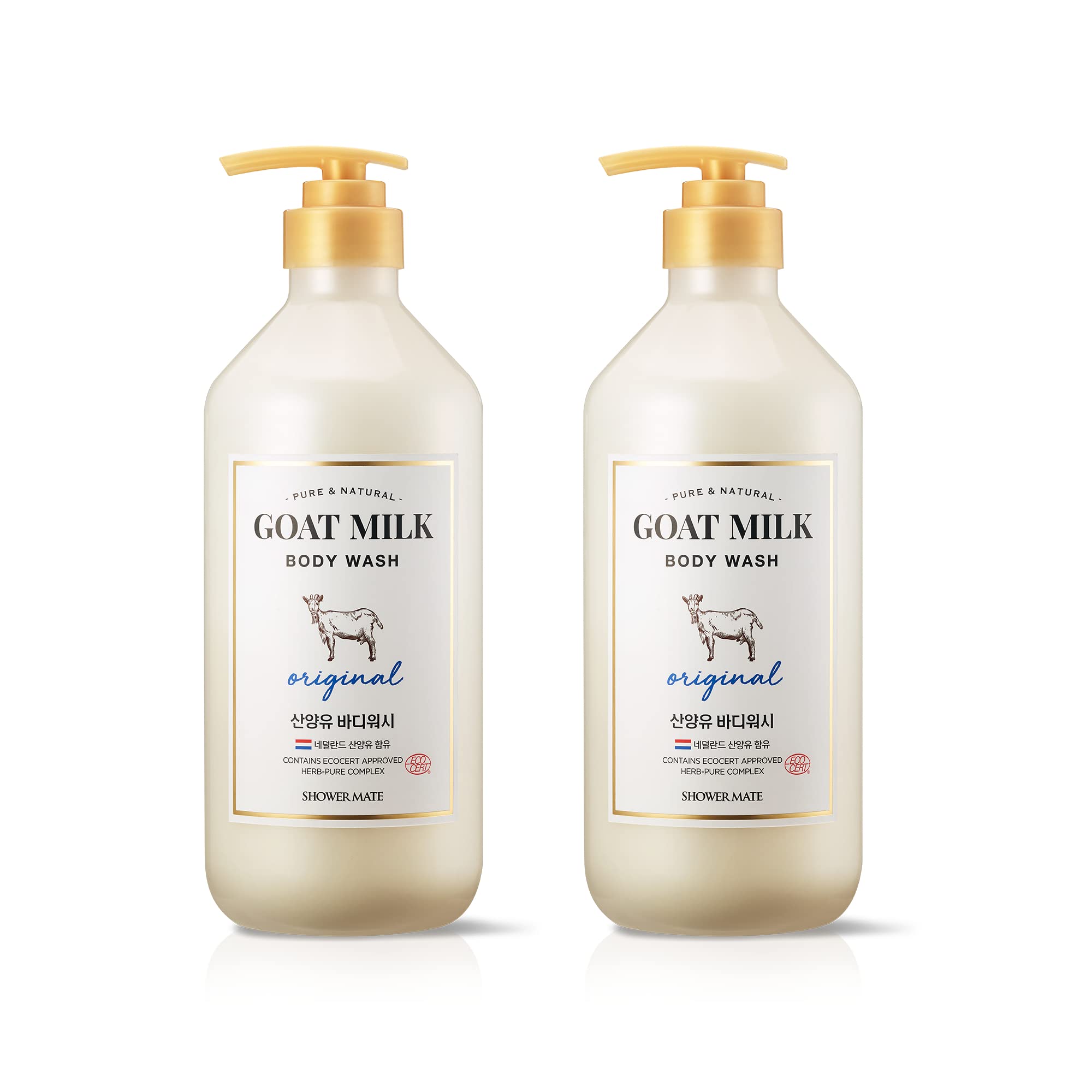 SHOWERMATE AEKYUNG goat-milk body wash bottle shows deep hydration in action.