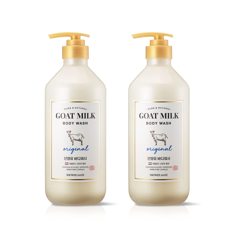 SHOWERMATE AEKYUNG goat-milk body wash bottle shows deep hydration in action.