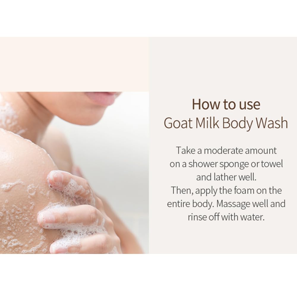 SHOWERMATE goat milk body wash foam-shot showing rich lather for a nourishing cleanse