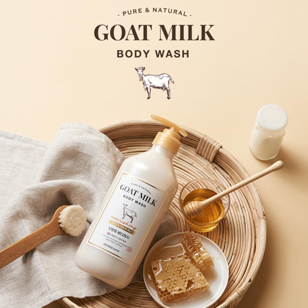 SHOWERMATE Goat Milk Body Wash Manuka Honey bottle highlights a soothing aroma for calm showers.