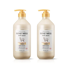 SHOWERMATE Premium Goat Milk Body Wash bottle closeup highlights hydrating formula for dry skin.