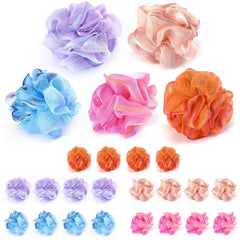 Showertime Mini Shower Loofah 20-pack travel bag view, compact on-the-go exfoliation