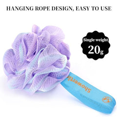 Showertime Mini Shower Loofah quick-lather foam close-up, saves soap and cleans effectively
