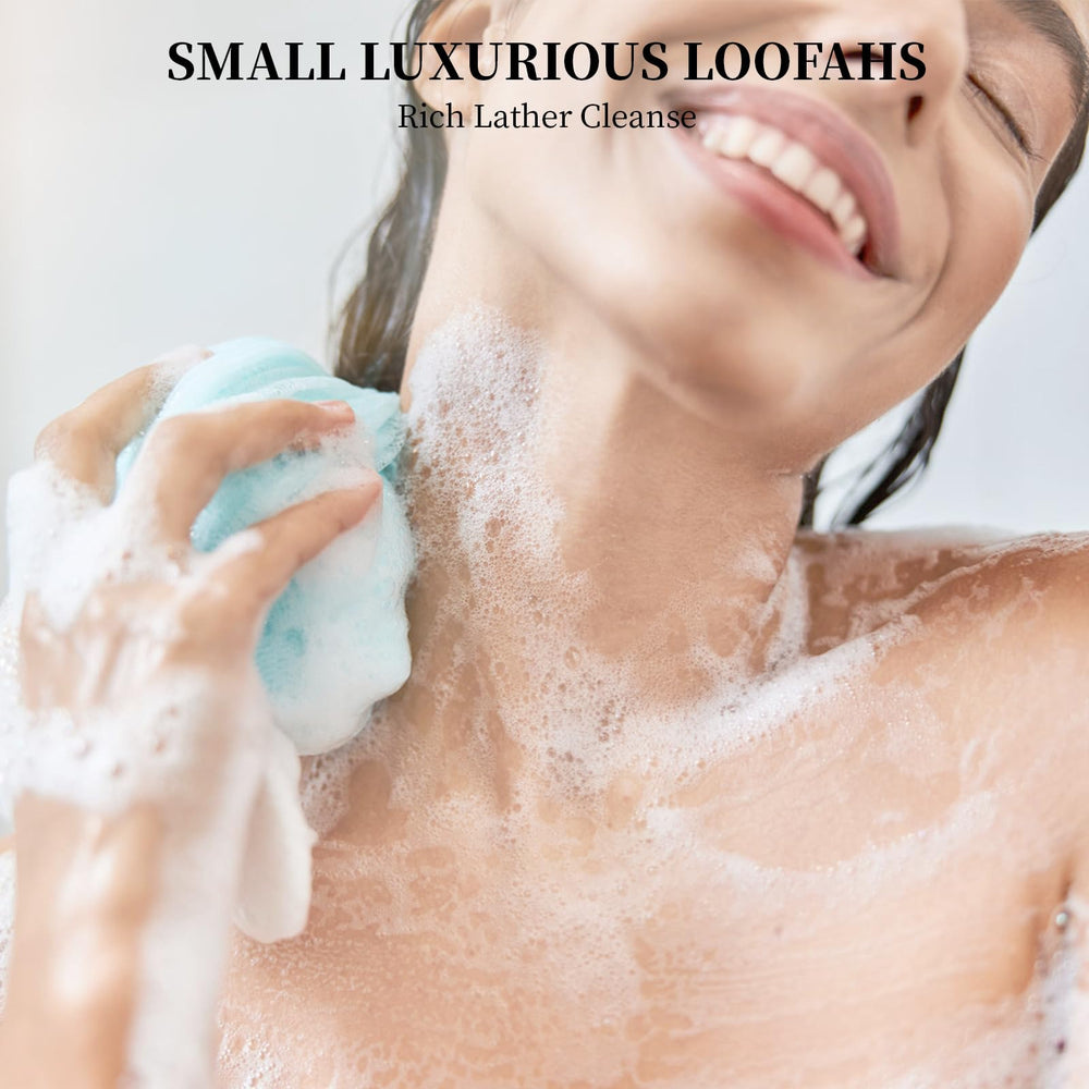 Showertime Mini Shower Loofah travel lightweight for gym bags and carry-ons