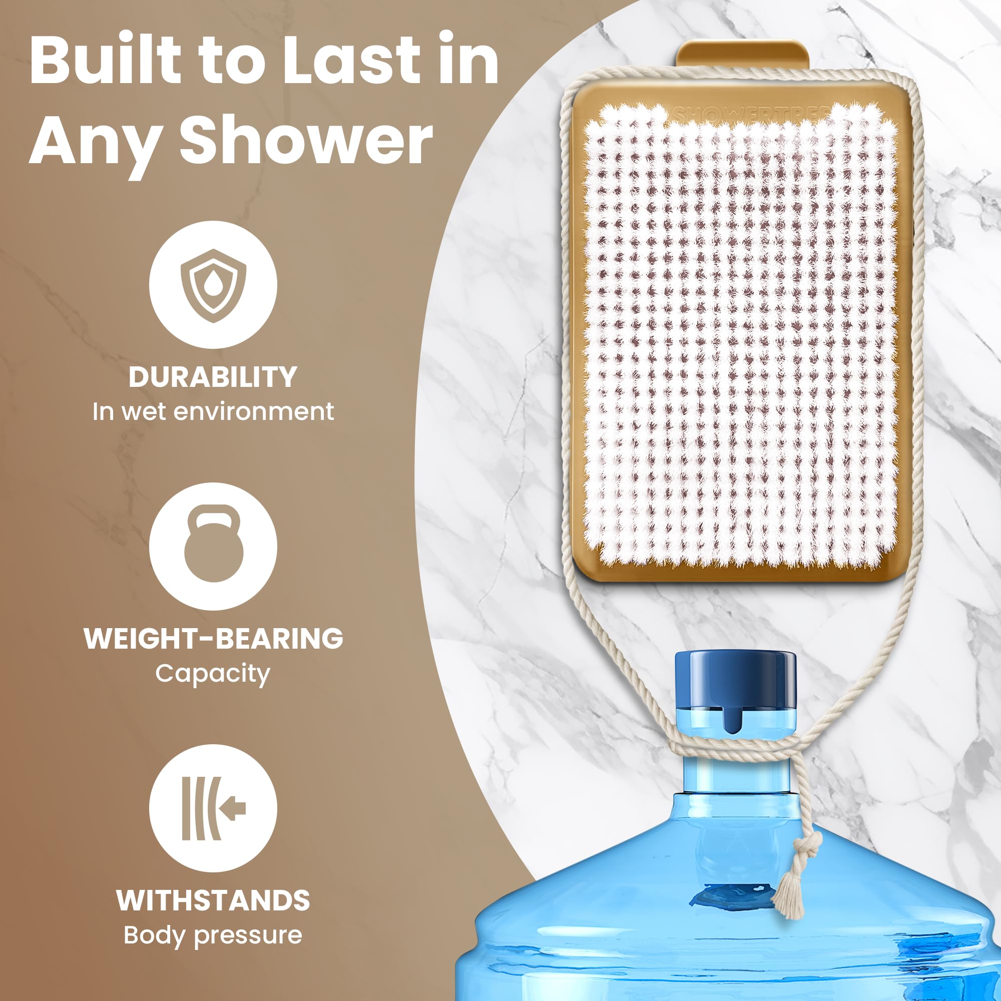 ShowerTree soft exfoliating bristles balance gentle cleansing.