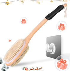 ShowEzily long-handle back scrubber demonstrates extended reach for easier back cleansing