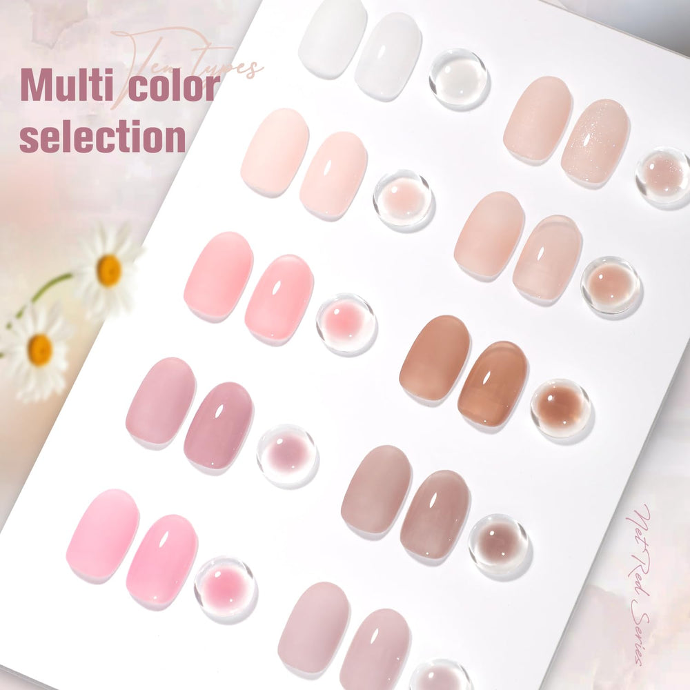 SHOYUM Jelly Nude hand nails shot, easy at-home manicure with smooth application.