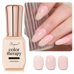 SHOYUM Nude Pink Gel Polish bottle close-up shows translucent jelly pink shade.